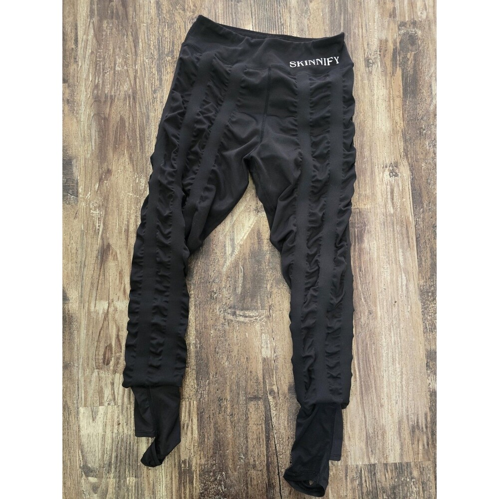 SKINNIFY Black Textured Ruching Leggings with High Waist